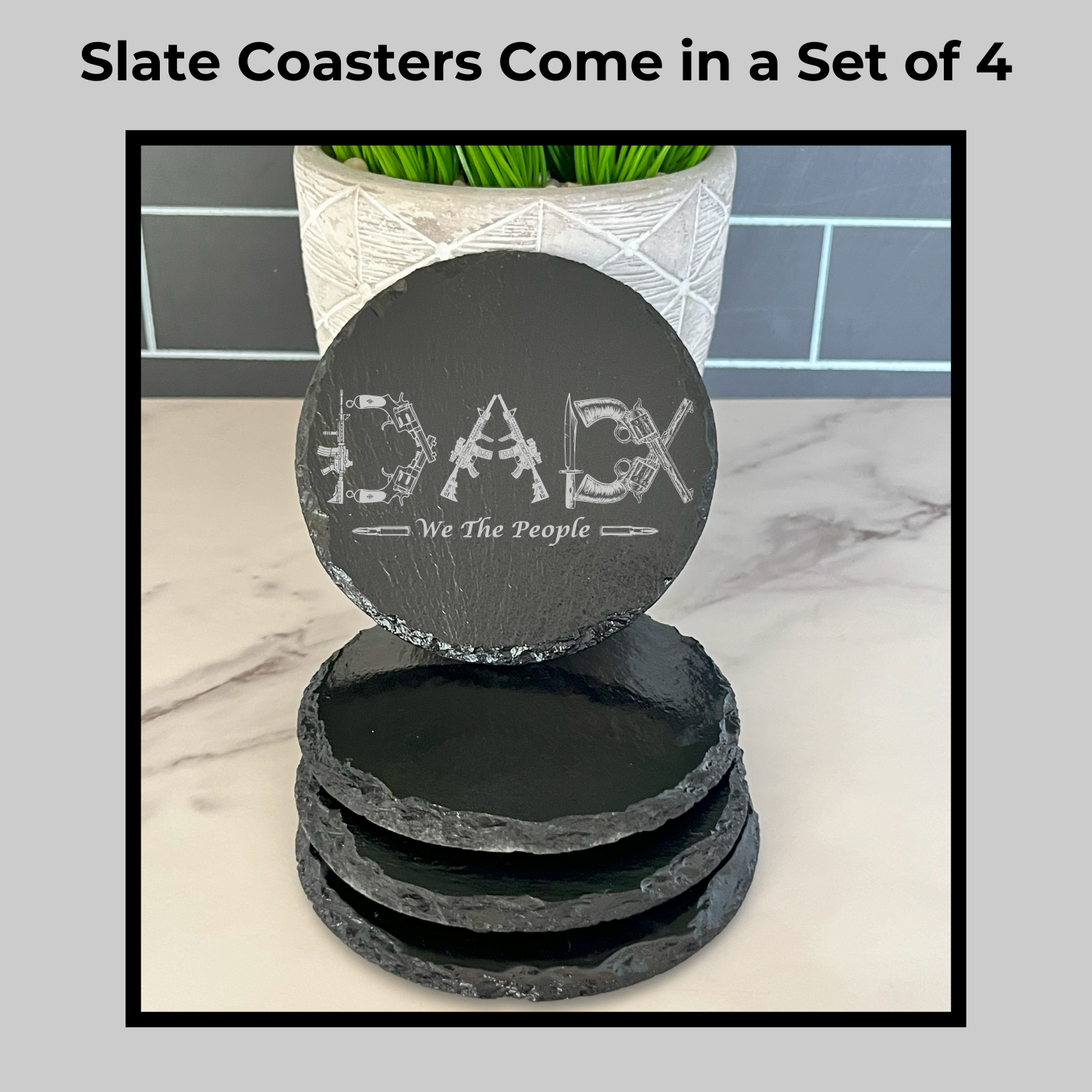 2nd Amendment Slate Coasters for Dad - Unique Gift Idea