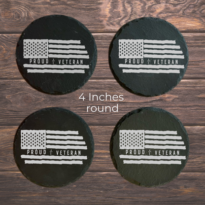 Unique Gift for Veteran Proud Veteran Gift Laser Engraved Slate Coasters