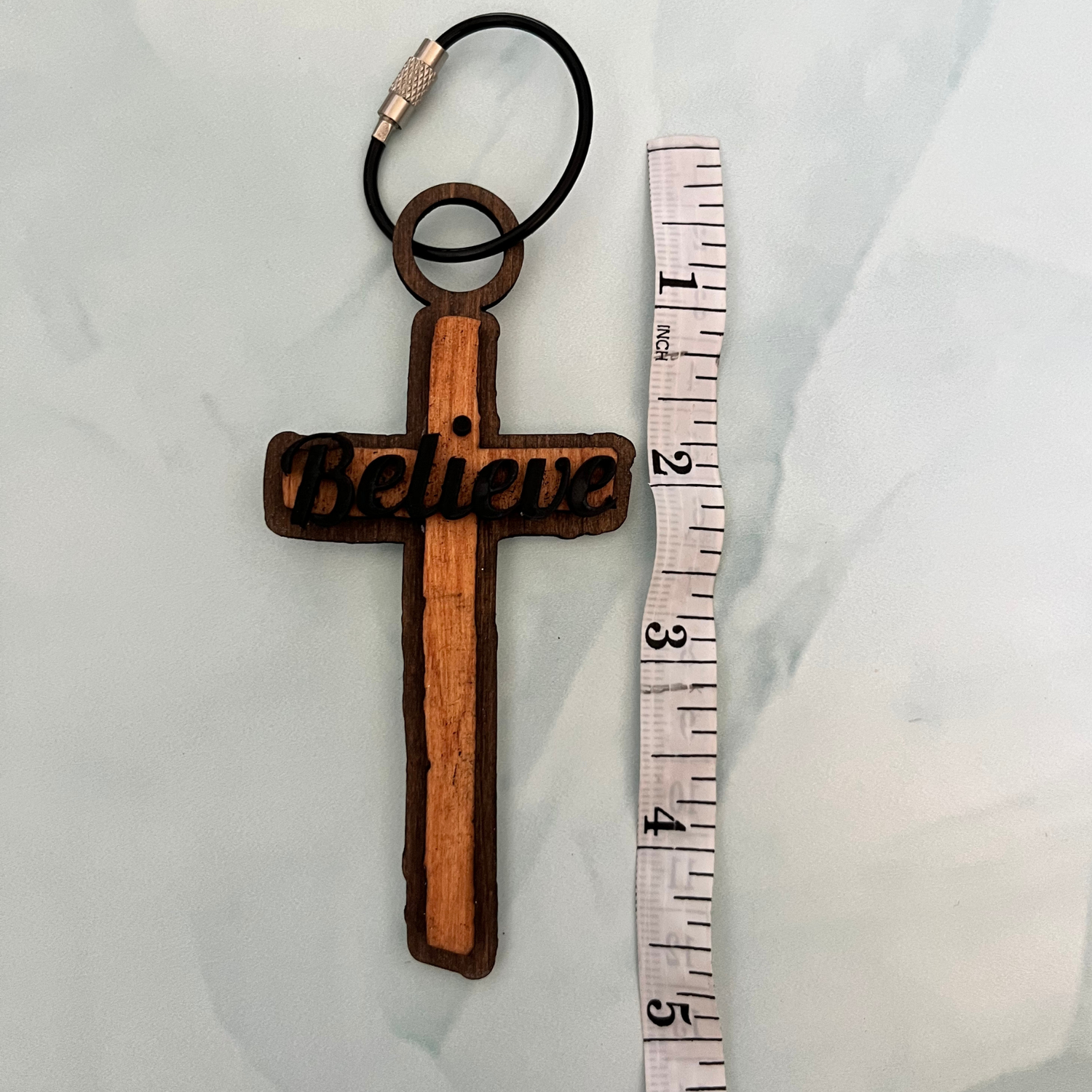 Cute Christian Keychain Believe Keychain for Men or Women Laser Engraved Wooden Keychain