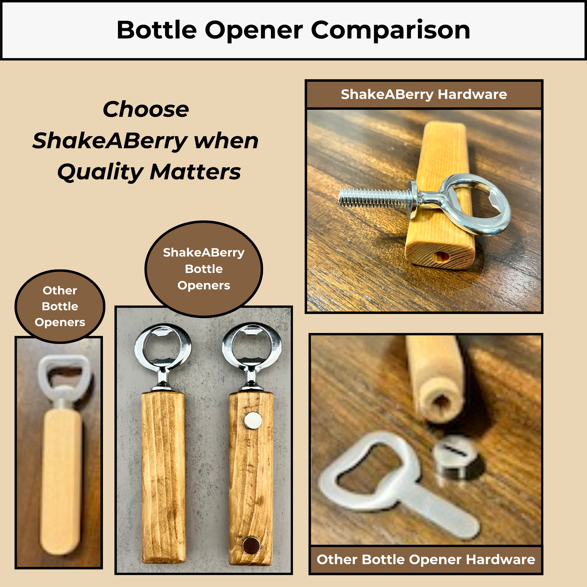 Handcrafted Wooden Bottle Opener – Customizable, Magnetized, and Wedding Favor