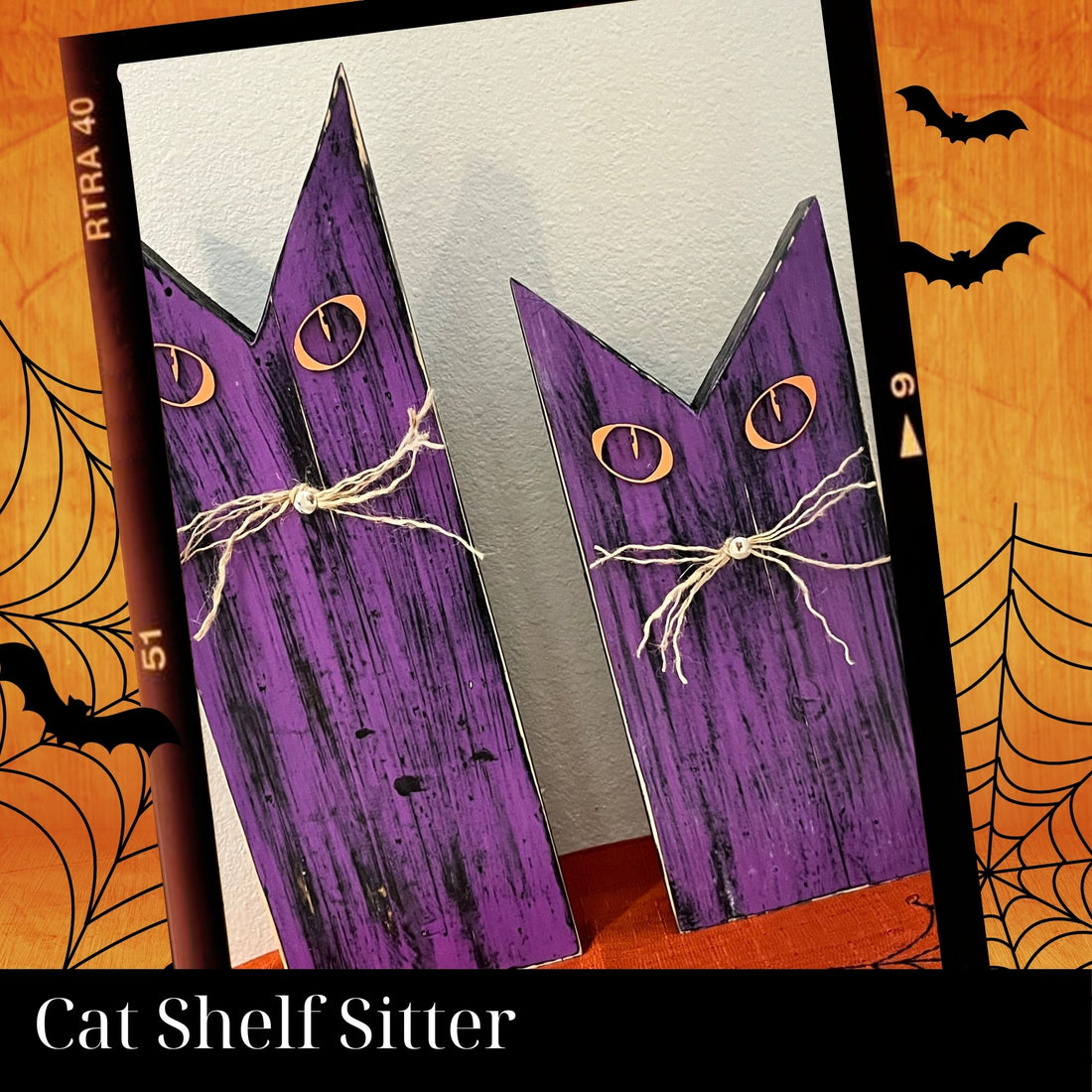 Rustic Halloween Black Cat Shelf Sitter | Country Rustic Halloween Décor | Halloween Laser Engraved Cat Mantel Décor | Laser Halloween Décor