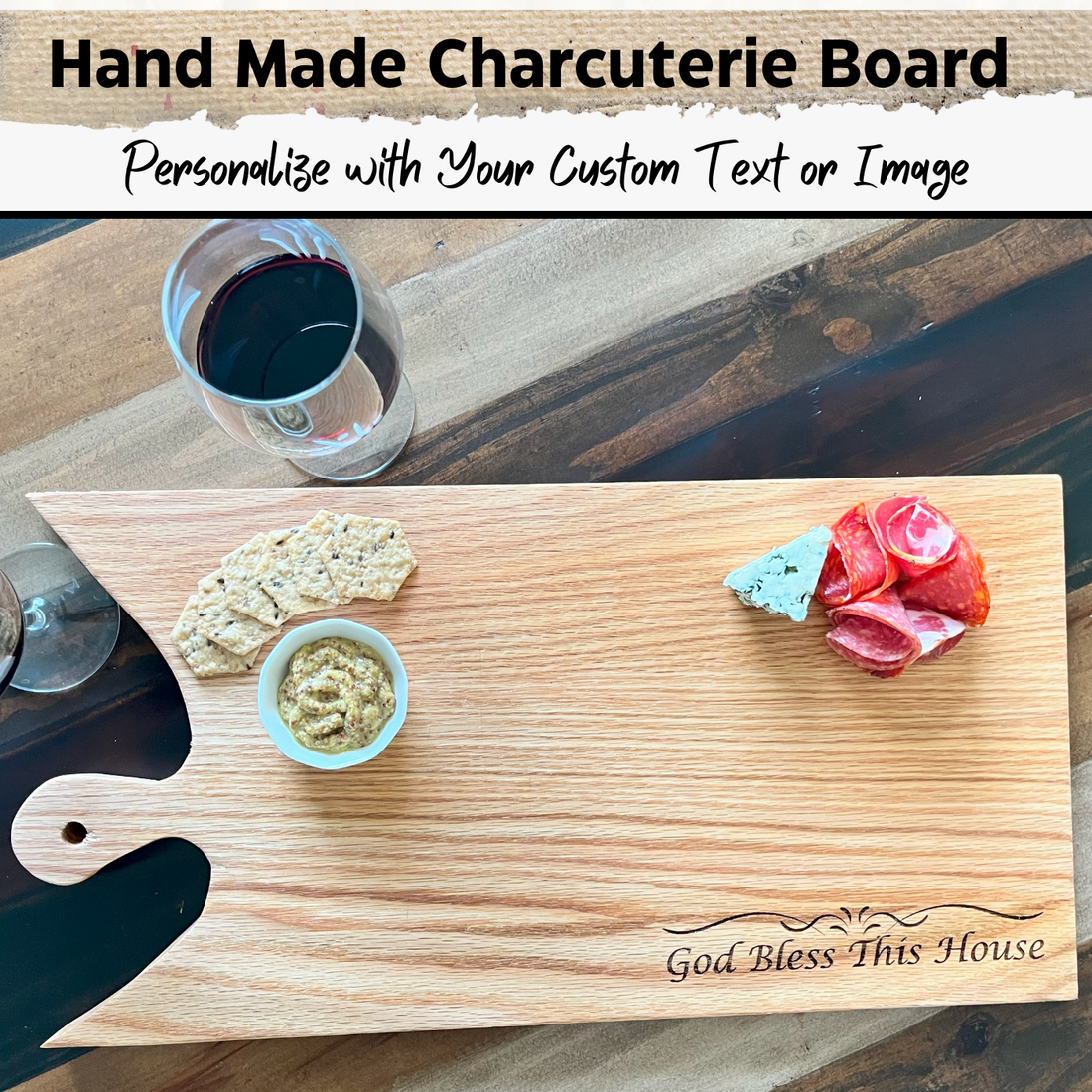 Handmade Wood Charcuterie Board Personalized Options with custom image or text - Product Image