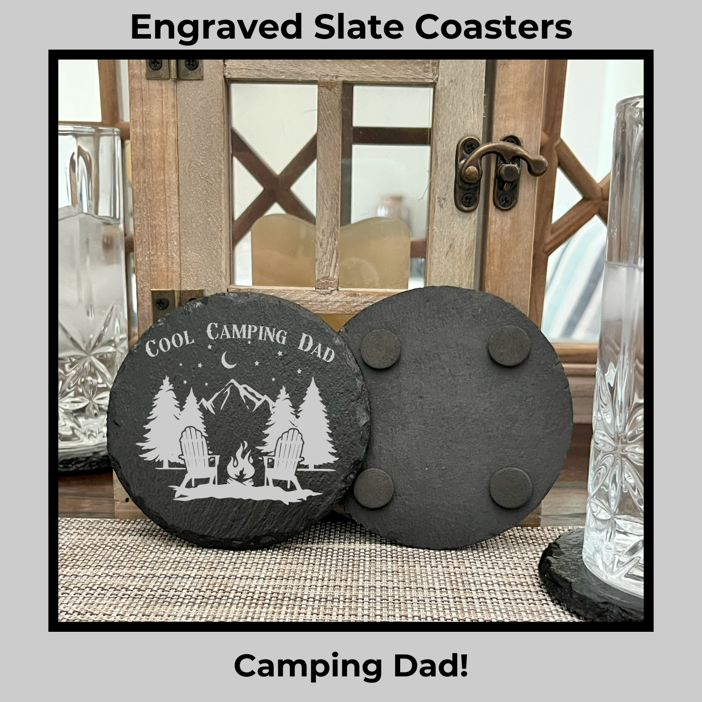 Unique Gift for Camping Dads: Laser Engraved Slate Coasters