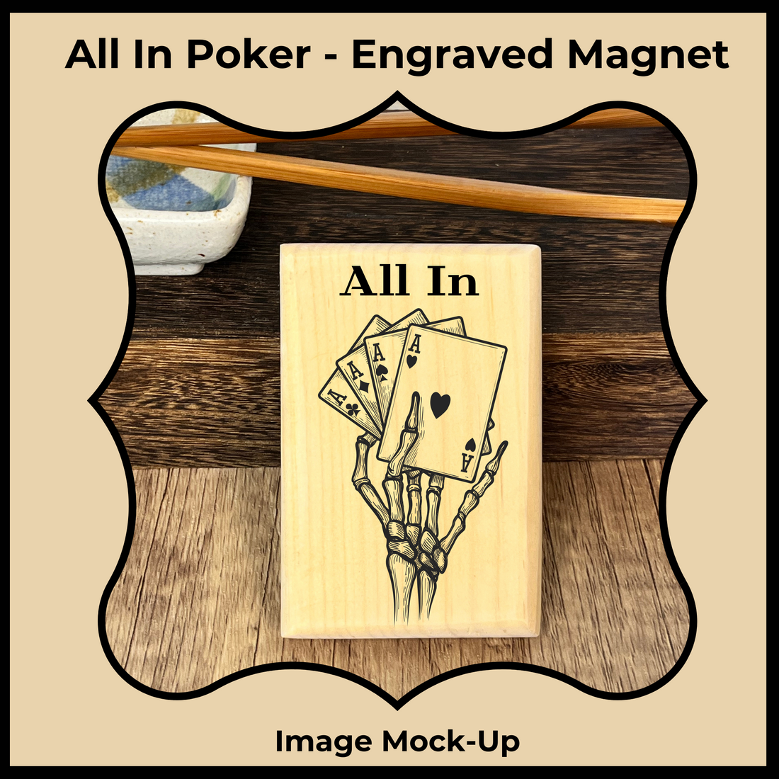 Wooden Engraved Magnet - Poker Hand