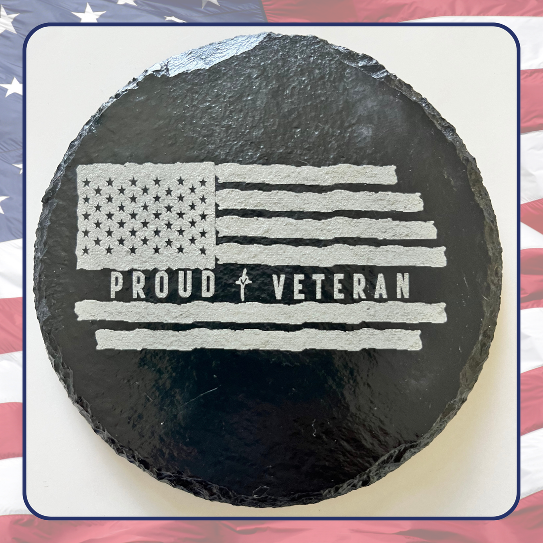 Stone Coasters Engraved Proud Veteran Flag Product Image