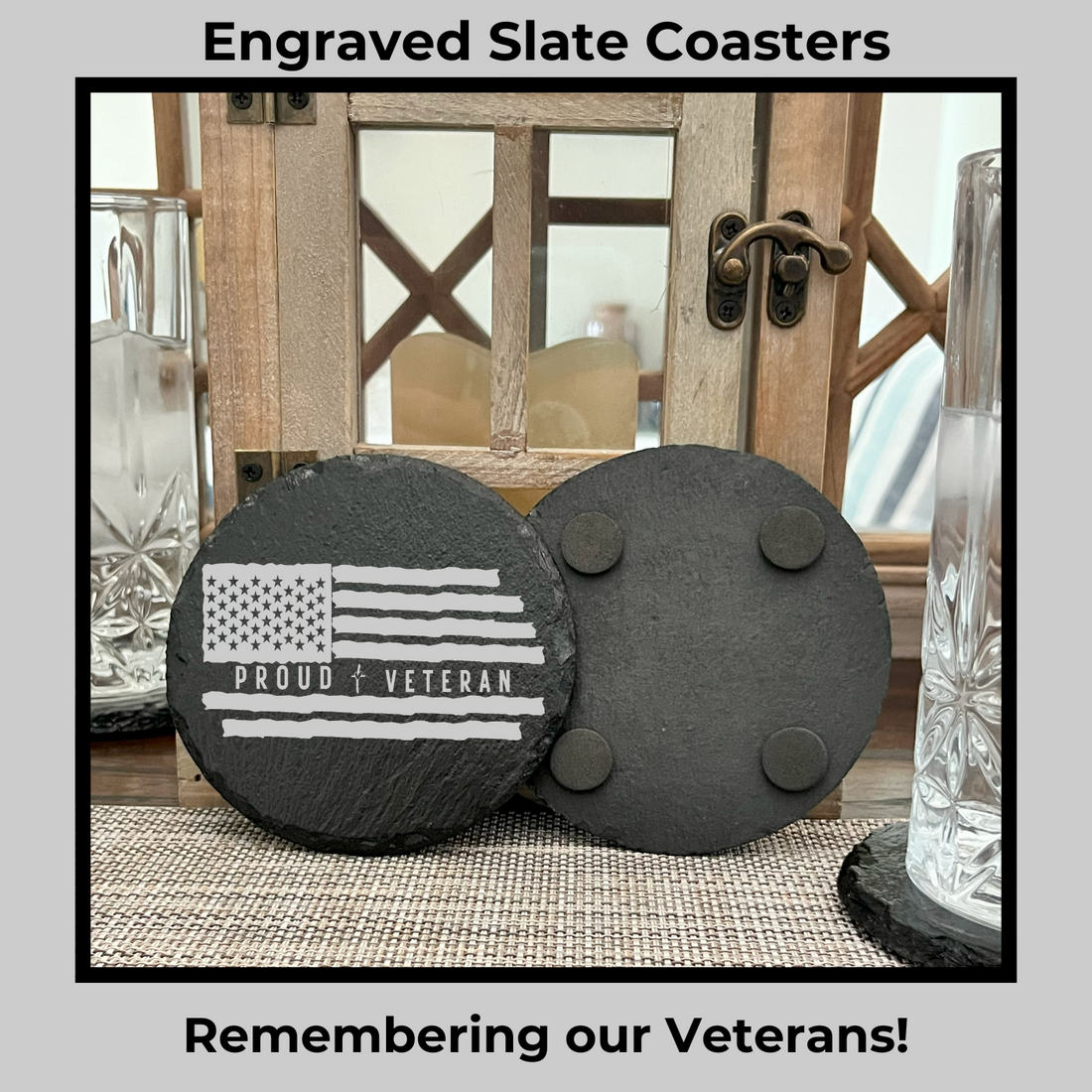 Unique Gift for Veteran Proud Veteran Gift Laser Engraved Slate Coasters