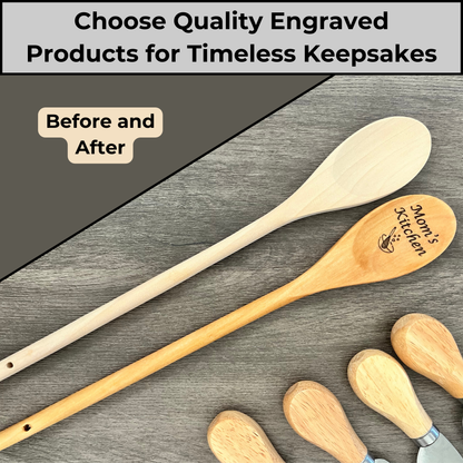 Kitchen Utensil Laser Engraved Wooden Spoon - Product Image showing Before and After