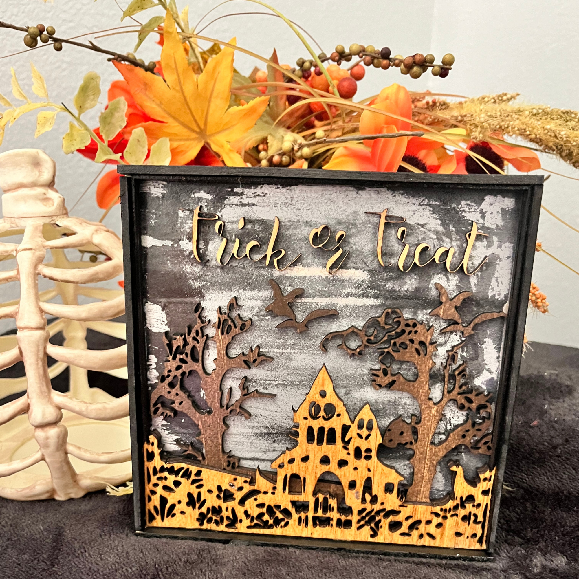 Halloween House Decor with Layered Wood Art and Distressed Wood