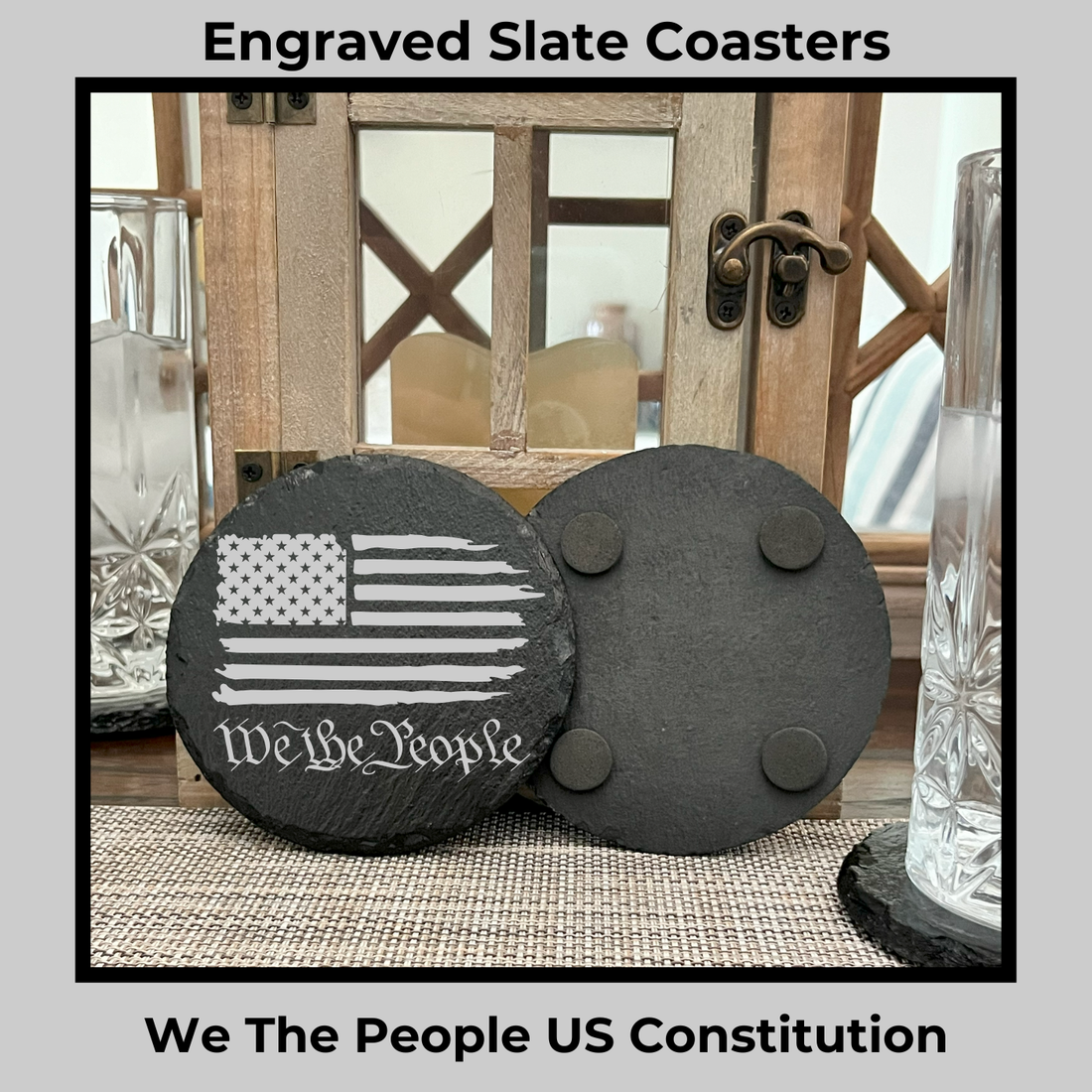 Slate Coasters US Constitution Laser Engraved Slate Coasters Engraved Military Gift Idea