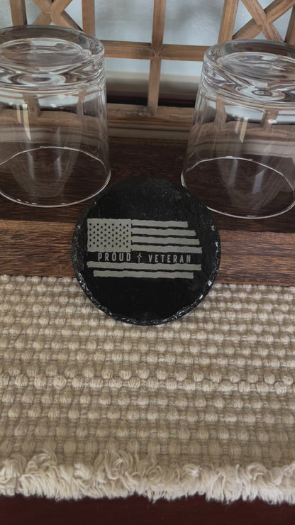 Unique Gift for Veteran Proud Veteran Gift Laser Engraved Slate Coasters