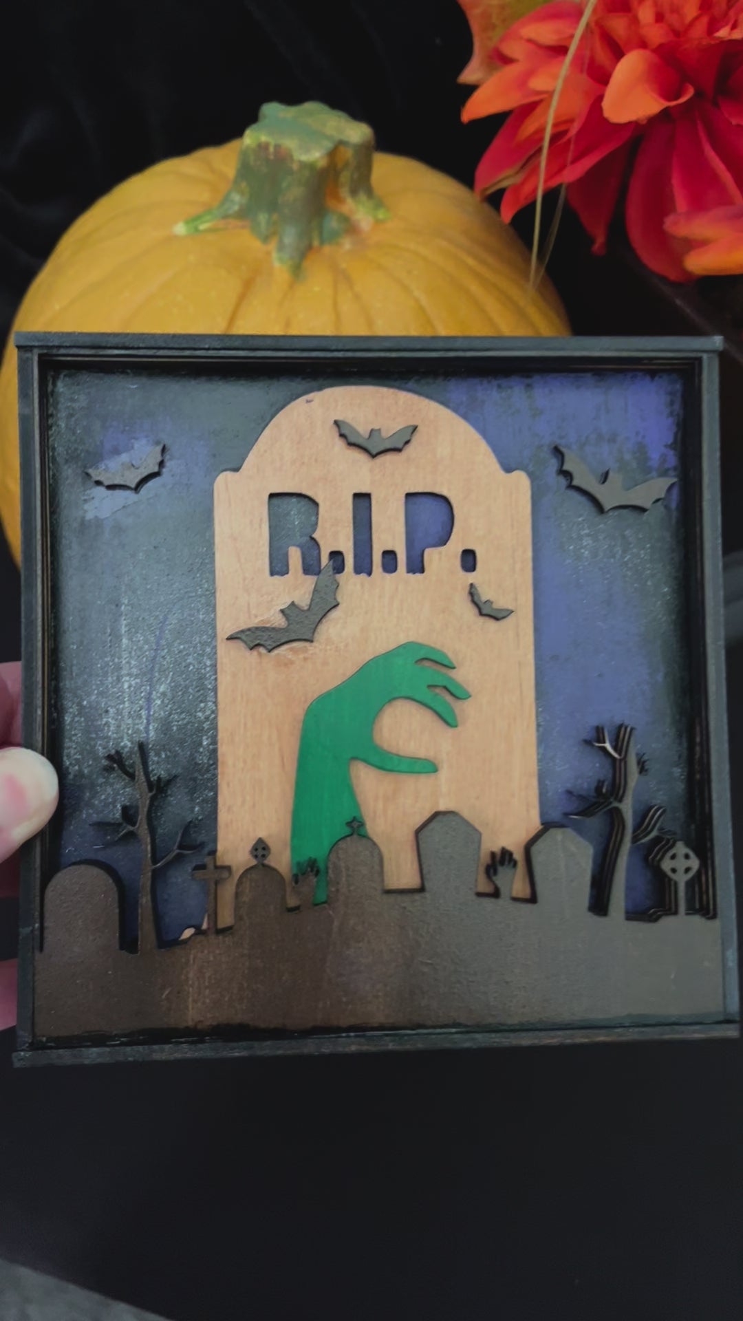 Product video of the Halloween Graveyard Decor showing all sides and close up view.